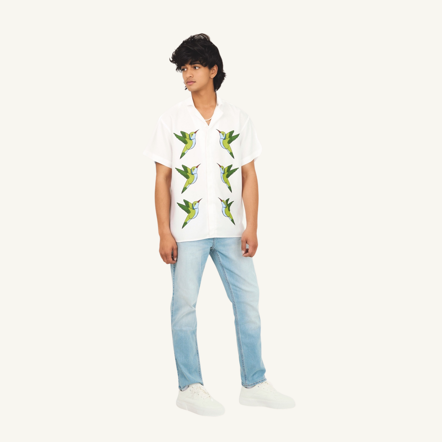Flying Birds Half Sleeve Camp Collar Shirt