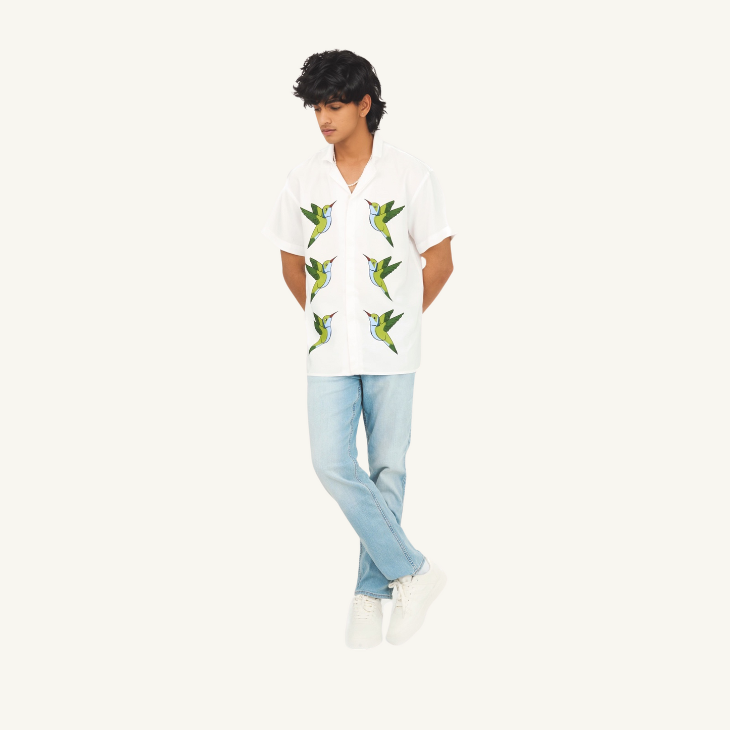 Flying Birds Half Sleeve Camp Collar Shirt