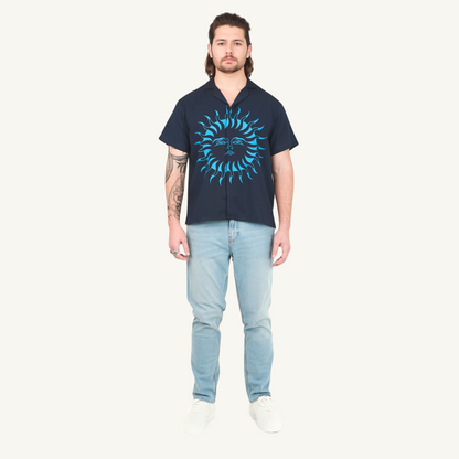 Sun Print Half Sleeve Camp Collar Shirt – Blue
