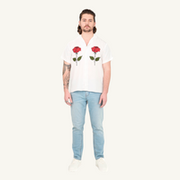 Printed Roses Half Sleeve Camp Collar Shirt