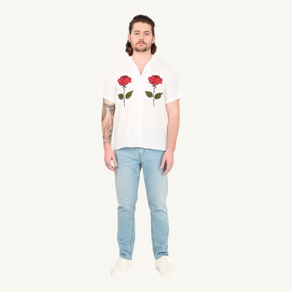 Printed Roses Half Sleeve Camp Collar Shirt