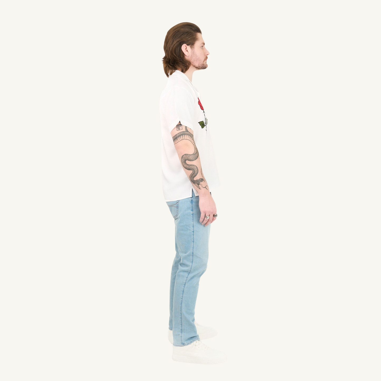 Printed Roses Half Sleeve Camp Collar Shirt