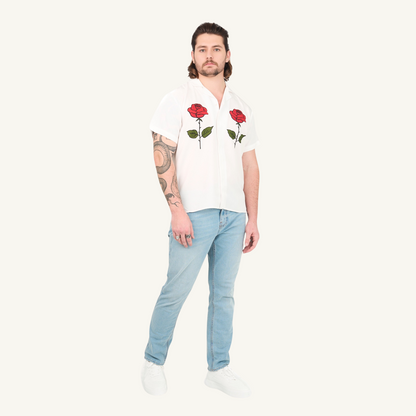 Printed Roses Half Sleeve Camp Collar Shirt